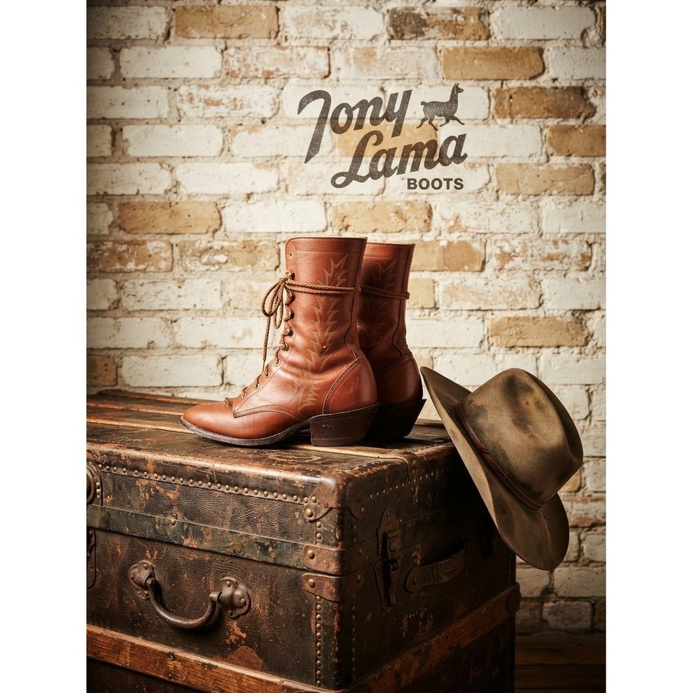 Tony Lama Vintage Cognac Leather Lace Up Packer Boots Western Kiltie cottagecore